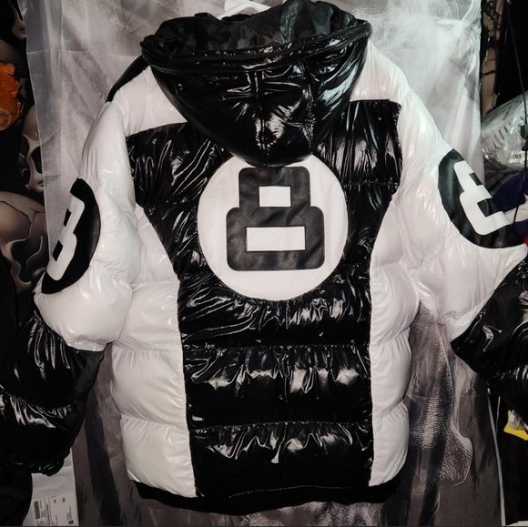 Rare Stylish Black and White Puffer Jacket with Removabe Hood & Fur Trim Mens 3x - Picture 7 of 16